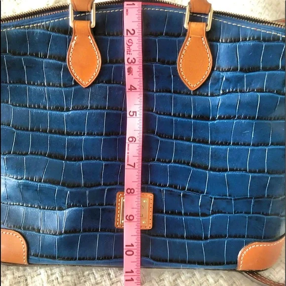 Dooney & Bourke Navy Croc Embossed Satchel with Tan Trim - Picture 15 of 16